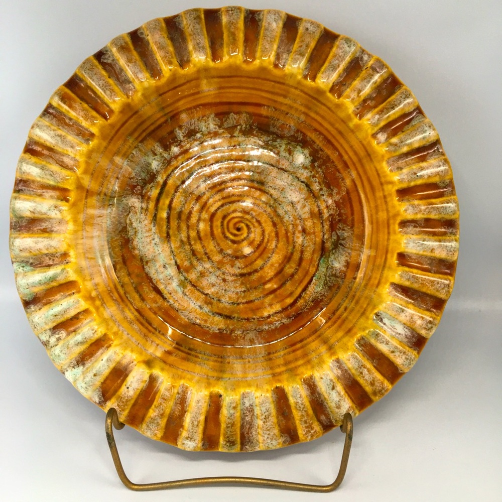 VTG MCM Handmade California Art Pottery Glazed Multicolored Bowl/Ashtray 11β